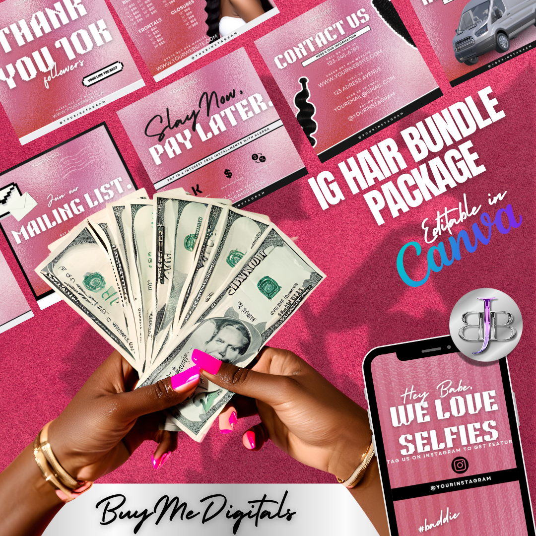 IG Hair Bundle Package PINK | BEAUTY POST | MAKEUP | HAIR | DFY | TEMPLATE | CANVA HAIR TEMPLATES